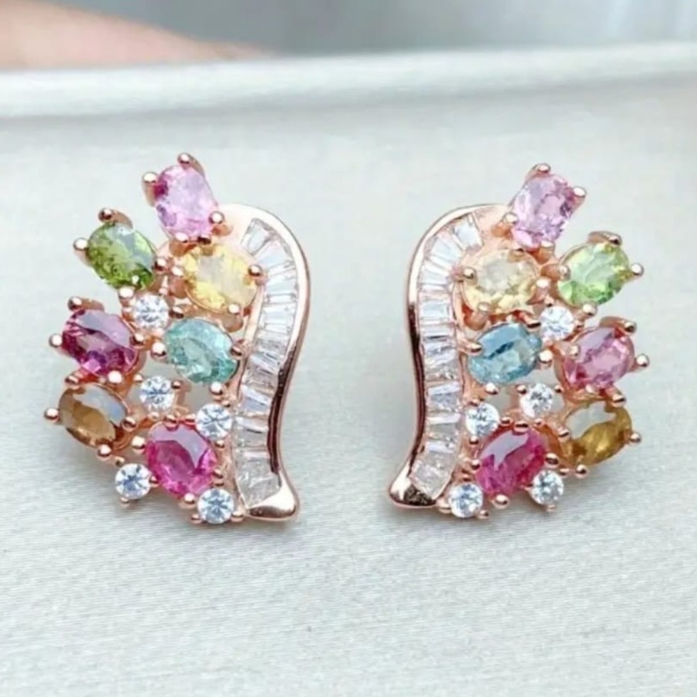 2pcs 4 2ct oval cut colorful stud earrings